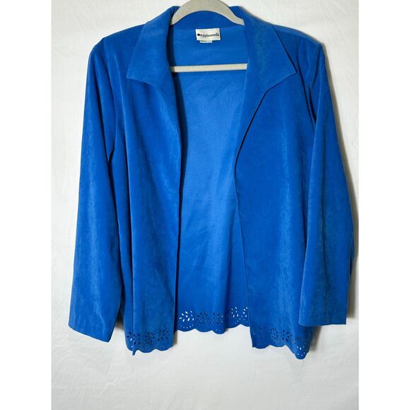 Appleseeds Women's Faux Suede Laser Cut Open Blazer Shoulder Pads, Size 12 - Picture 1 of 5